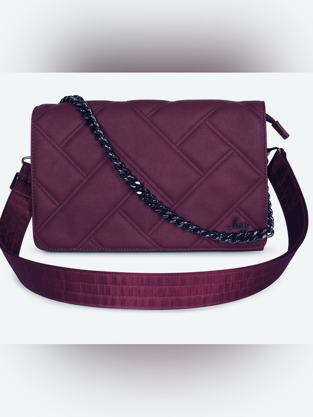 lug Burgundy Quilted Bag with Chain Strap